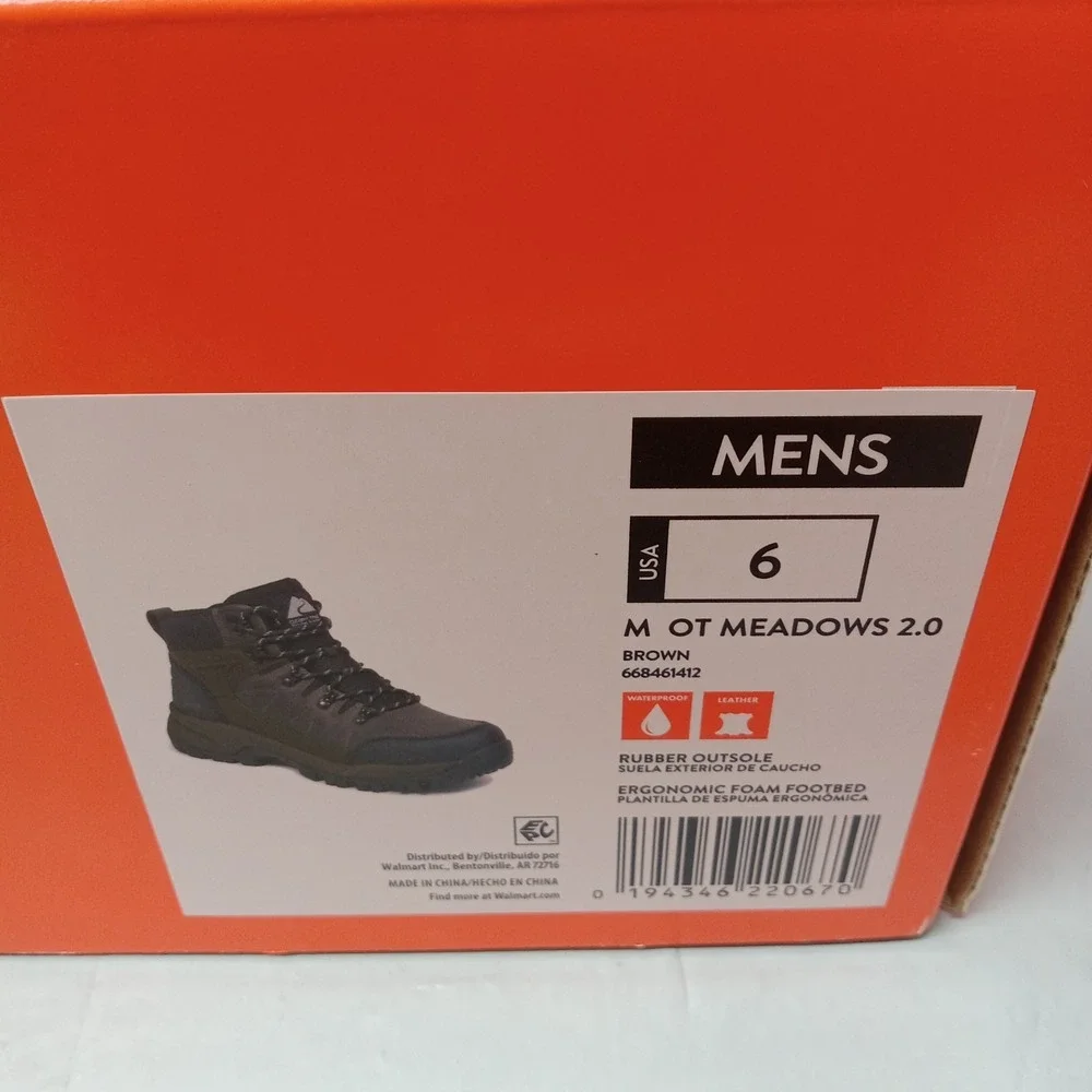 Ozark Trail OT Meadows 2.0 Men's Hiking Boots Size 6 Brown Waterproof Leather
